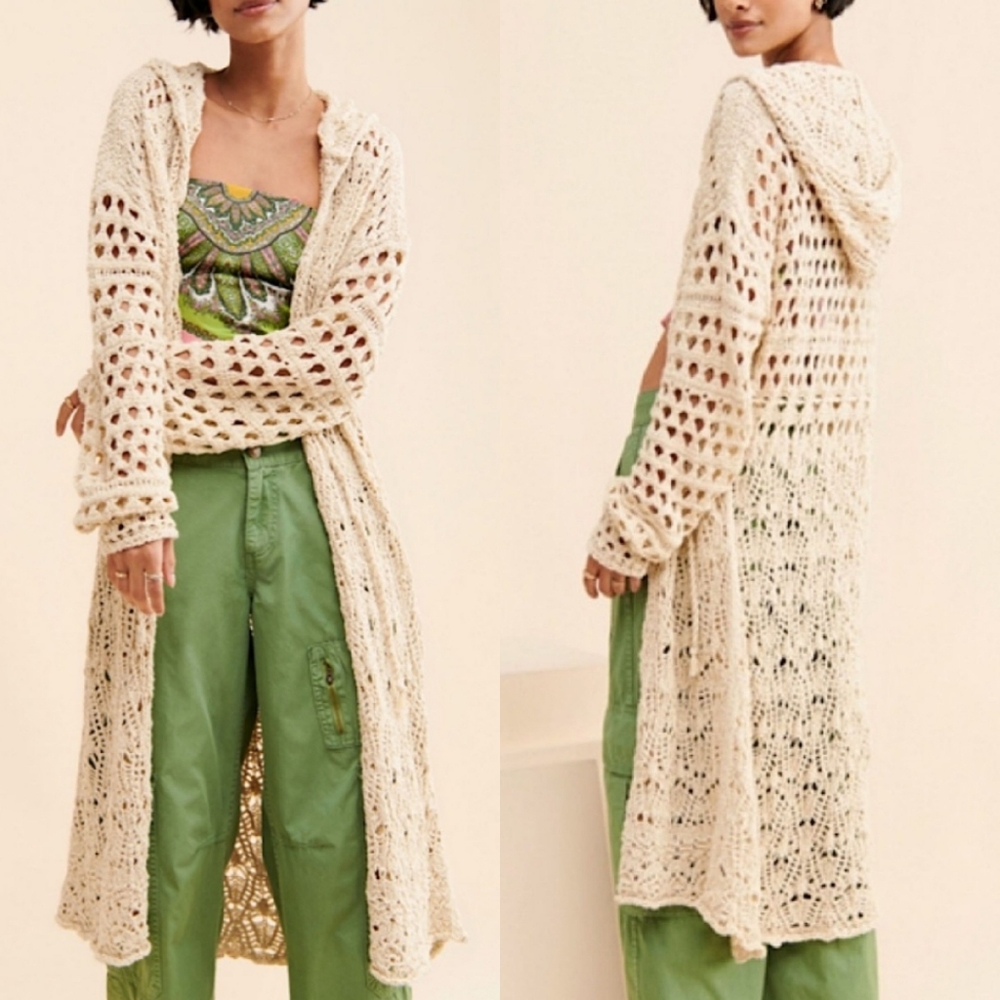 Free People Boho Retro Crochet Cardigan Sweater
